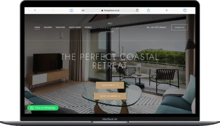 No. 1 Longshore holiday home website on a laptop